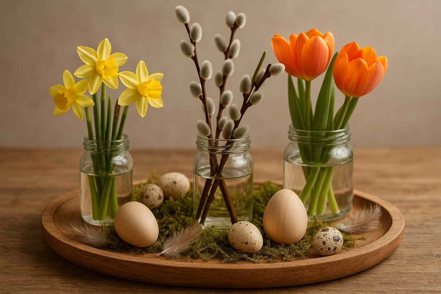Einzelblüten in Gläsern mit Naturdeko